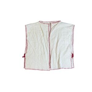 Handmade Cream Vest Red Trim Boho Sleeveless